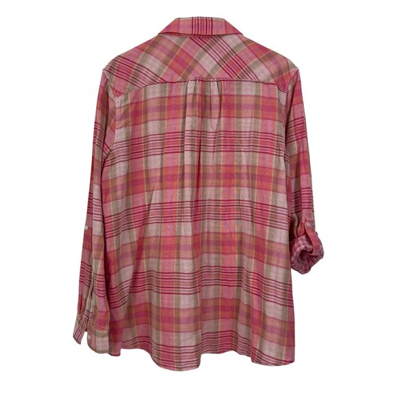 Lands End Womens Pink Plaid Button-Down Shirt Size XL 100% Cotton Woven knit - Picture 2 of 13